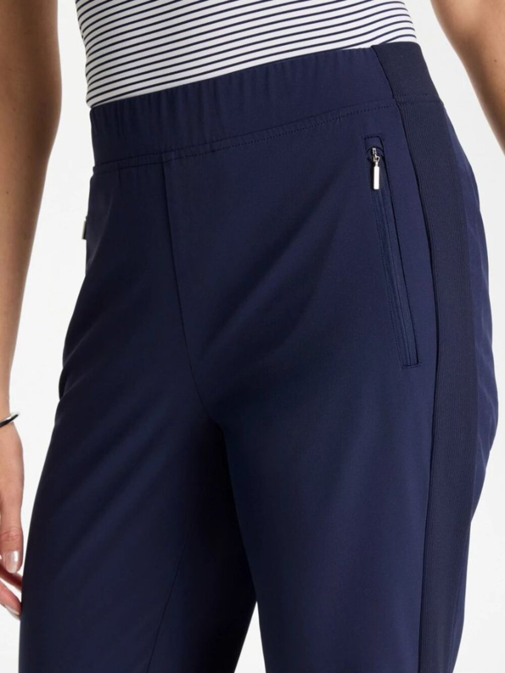 NWT Chico's | Zenergy UPF Rib Mix Ankle Pants Navy Blue Athleisure | Size US 10 - Picture 2 of 13